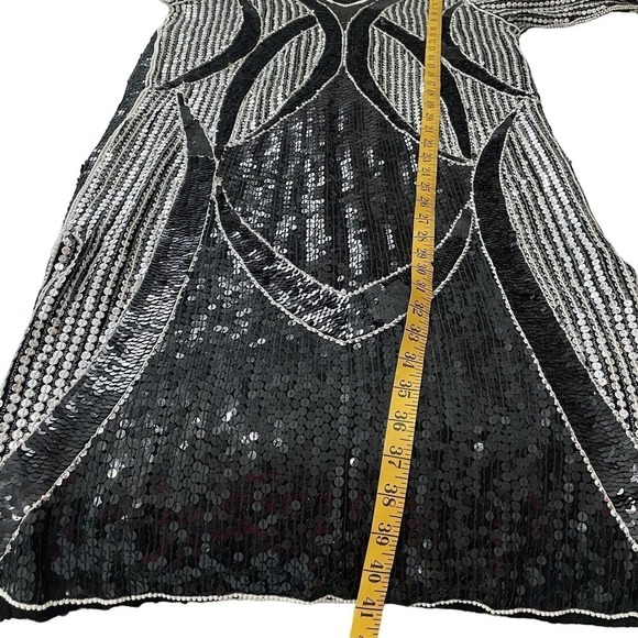 Vintage Scala Dress Size Small Black Silver Silk Sequin Evening Party Formal 80s - Picture 6 of 9